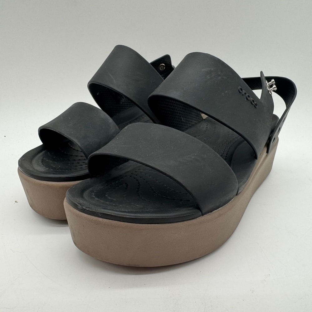 Crocs Brooklyn Low Wedge Sandals Womens US 6 Black Tan LiteRide Slingback